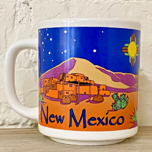 Vintage New Mexico Souvenir Coffee Mug Cup Cactus LaCasa Desert Roadrunner 1995